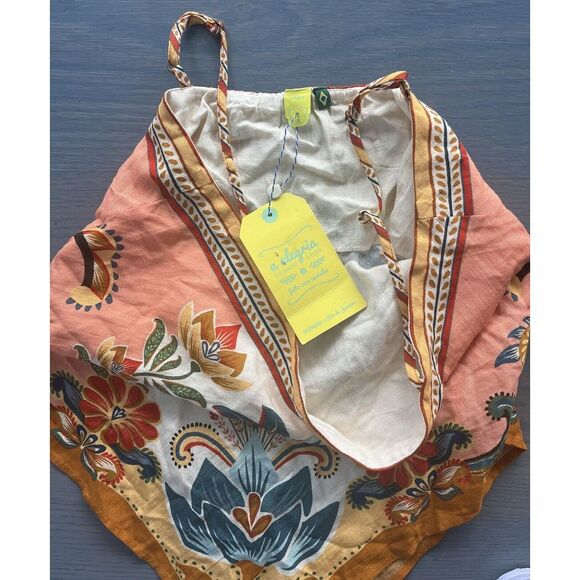 FARM RIO Regata Energies Floral Bandana Scarf Tank Top NWT Linen Blend Pineapple - Picture 5 of 9
